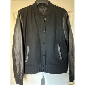 Black Leather Sleeve Women's Jacket